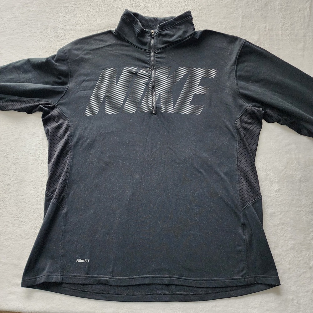 Nike 1/4 Zip Pullover Mens Large Black Nike FIT Dry Training Top Fleece Lined